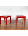 Pair of Chinese Red Lacquer Side Tables with Qing Dynasty Stone Garden Tiles-9. Asian & Chinese Furniture, Art, Antiques, Vintage Home Décor for sale at FEA Home