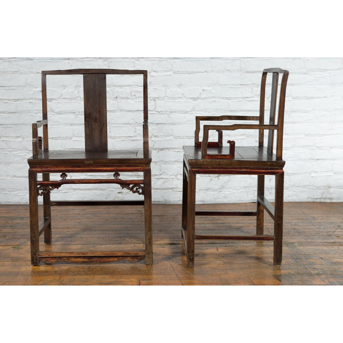 Pair of Qing Dynasty 19th Century Armchairs with Curved Arms & Open Backs-10. Asian & Chinese Furniture, Art, Antiques, Vintage Home Décor for sale at FEA Home