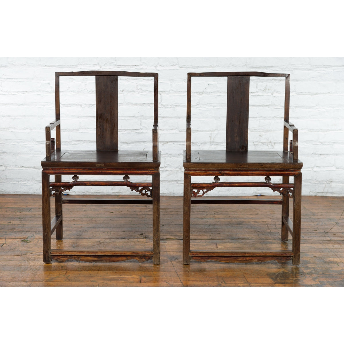 Pair of Qing Dynasty 19th Century Armchairs with Curved Arms & Open Backs-2. Asian & Chinese Furniture, Art, Antiques, Vintage Home Décor for sale at FEA Home