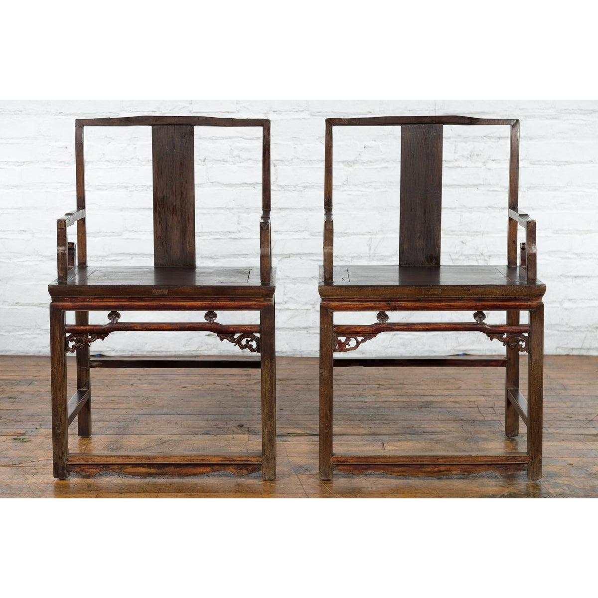 Pair of Qing Dynasty 19th Century Armchairs with Curved Arms & Open Backs-3. Asian & Chinese Furniture, Art, Antiques, Vintage Home Décor for sale at FEA Home