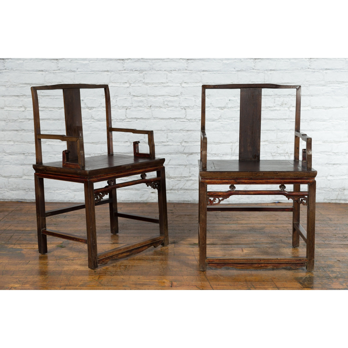 Pair of Qing Dynasty 19th Century Armchairs with Curved Arms & Open Backs-4. Asian & Chinese Furniture, Art, Antiques, Vintage Home Décor for sale at FEA Home