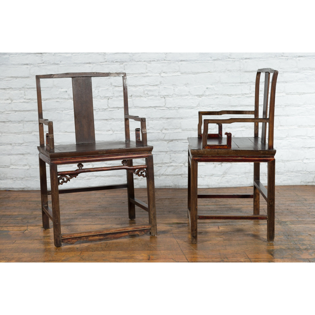 Pair of Qing Dynasty 19th Century Armchairs with Curved Arms & Open Backs-8. Asian & Chinese Furniture, Art, Antiques, Vintage Home Décor for sale at FEA Home