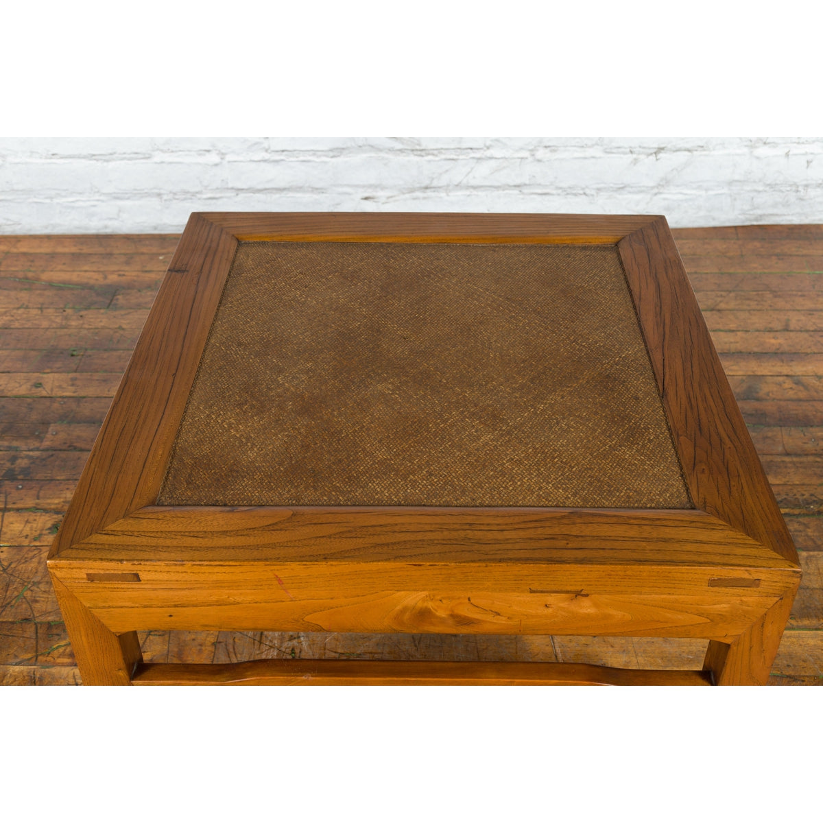 Qing Dynasty Elmwood Square Side Table with Rattan Top and Humpback Stretchers-10. Asian & Chinese Furniture, Art, Antiques, Vintage Home Décor for sale at FEA Home