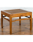 Qing Dynasty Elmwood Square Side Table with Rattan Top and Humpback Stretchers-13. Asian & Chinese Furniture, Art, Antiques, Vintage Home Décor for sale at FEA Home