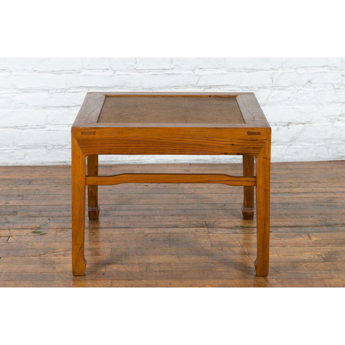 Qing Dynasty Elmwood Square Side Table with Rattan Top and Humpback Stretchers-15. Asian & Chinese Furniture, Art, Antiques, Vintage Home Décor for sale at FEA Home