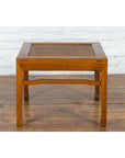 Qing Dynasty Elmwood Square Side Table with Rattan Top and Humpback Stretchers-15. Asian & Chinese Furniture, Art, Antiques, Vintage Home Décor for sale at FEA Home