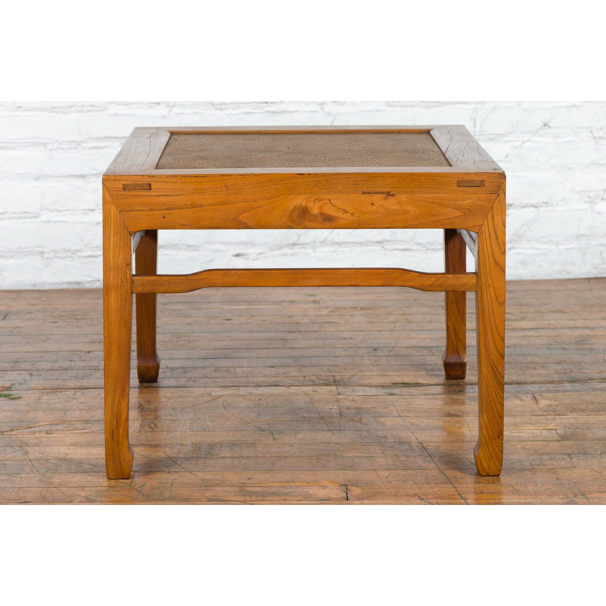 Qing Dynasty Elmwood Square Side Table with Rattan Top and Humpback Stretchers-3. Asian & Chinese Furniture, Art, Antiques, Vintage Home Décor for sale at FEA Home