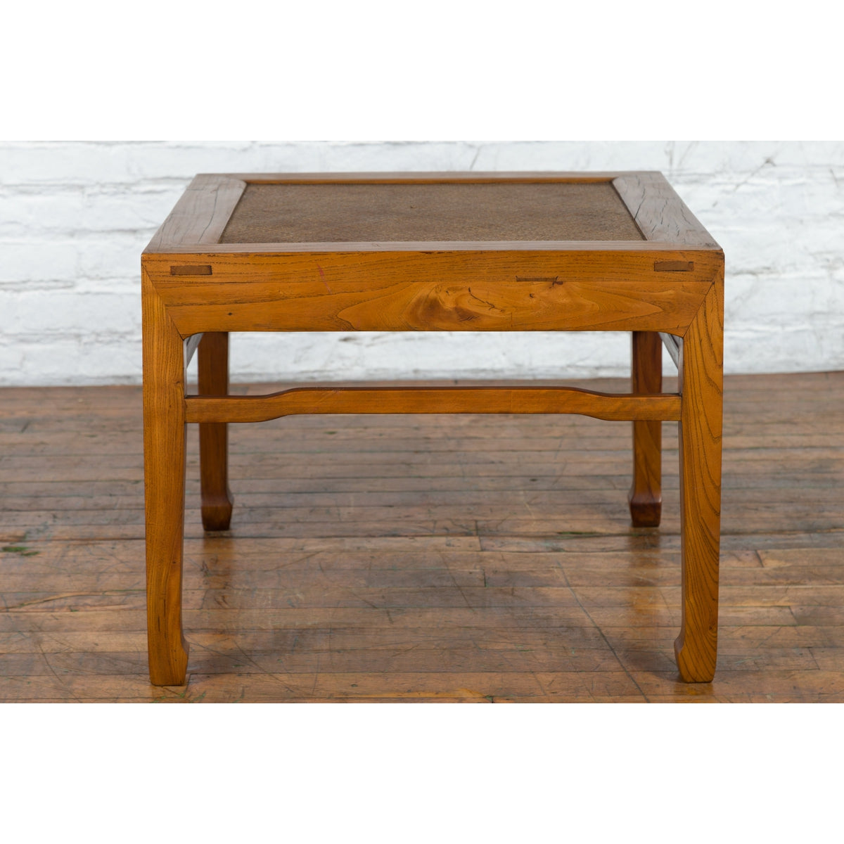Qing Dynasty Elmwood Square Side Table with Rattan Top and Humpback Stretchers-4. Asian & Chinese Furniture, Art, Antiques, Vintage Home Décor for sale at FEA Home
