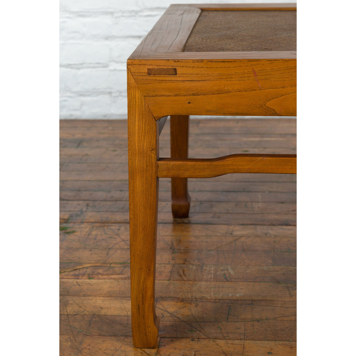 Qing Dynasty Elmwood Square Side Table with Rattan Top and Humpback Stretchers-7. Asian & Chinese Furniture, Art, Antiques, Vintage Home Décor for sale at FEA Home