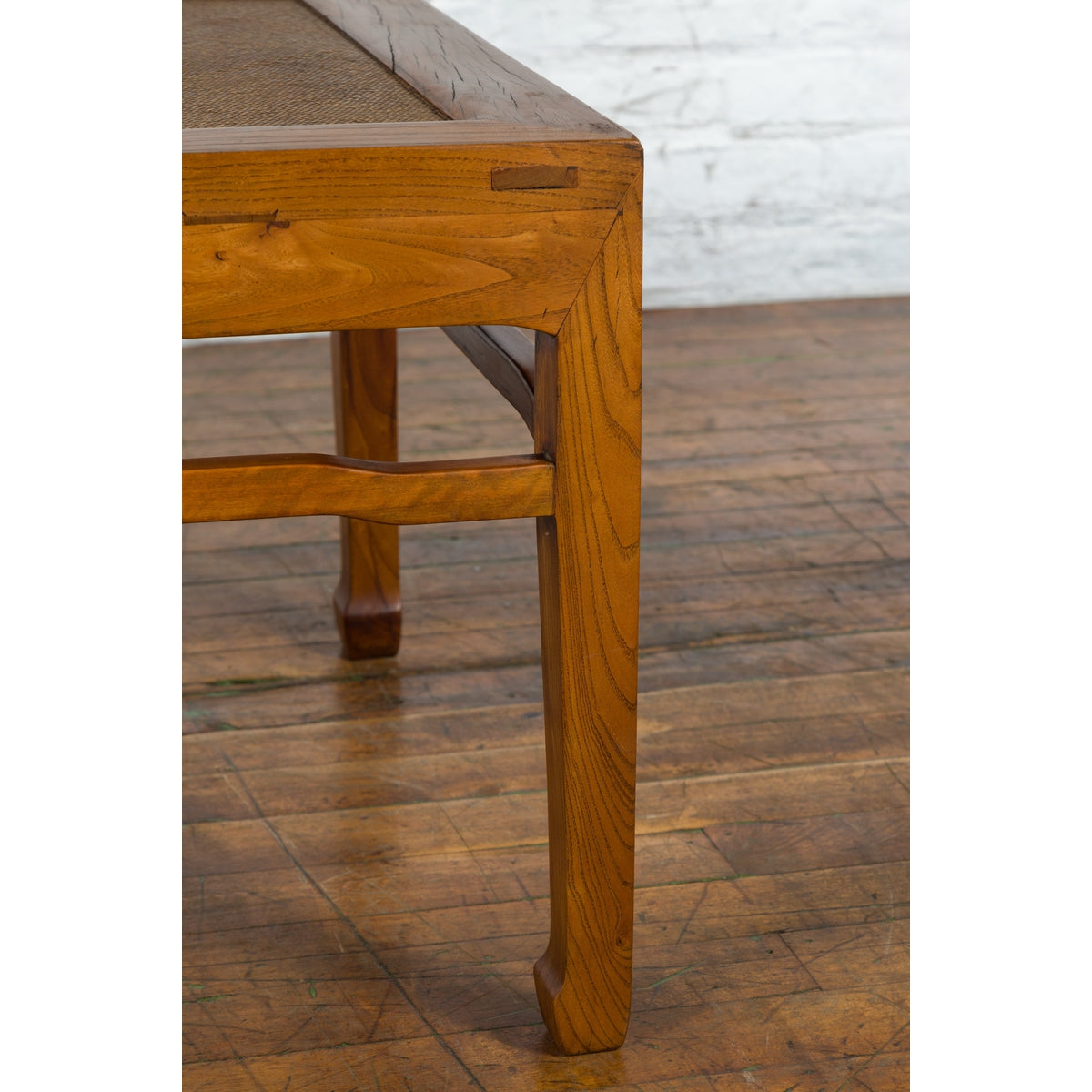 Qing Dynasty Elmwood Square Side Table with Rattan Top and Humpback Stretchers-8. Asian & Chinese Furniture, Art, Antiques, Vintage Home Décor for sale at FEA Home