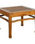 Qing Dynasty Elmwood Square Side Table with Rattan Top and Humpback Stretchers-1. Asian & Chinese Furniture, Art, Antiques, Vintage Home Décor for sale at FEA Home