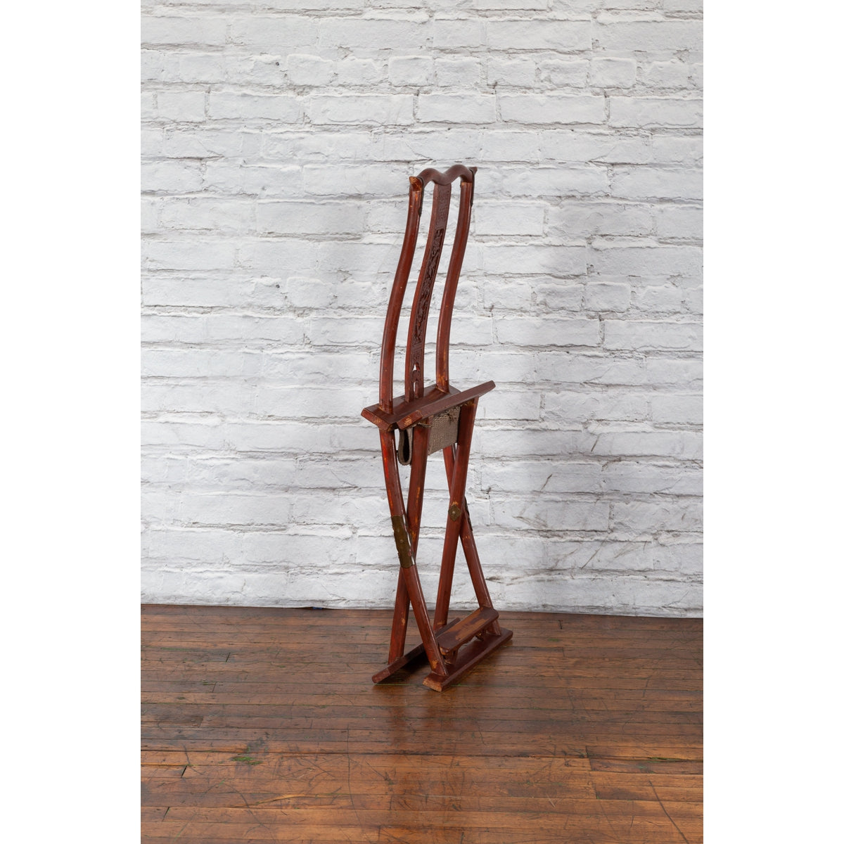 Qing Dynasty Red Lacquered Traveler's Folding Chair with Woven Seat-15. Asian & Chinese Furniture, Art, Antiques, Vintage Home Décor for sale at FEA Home