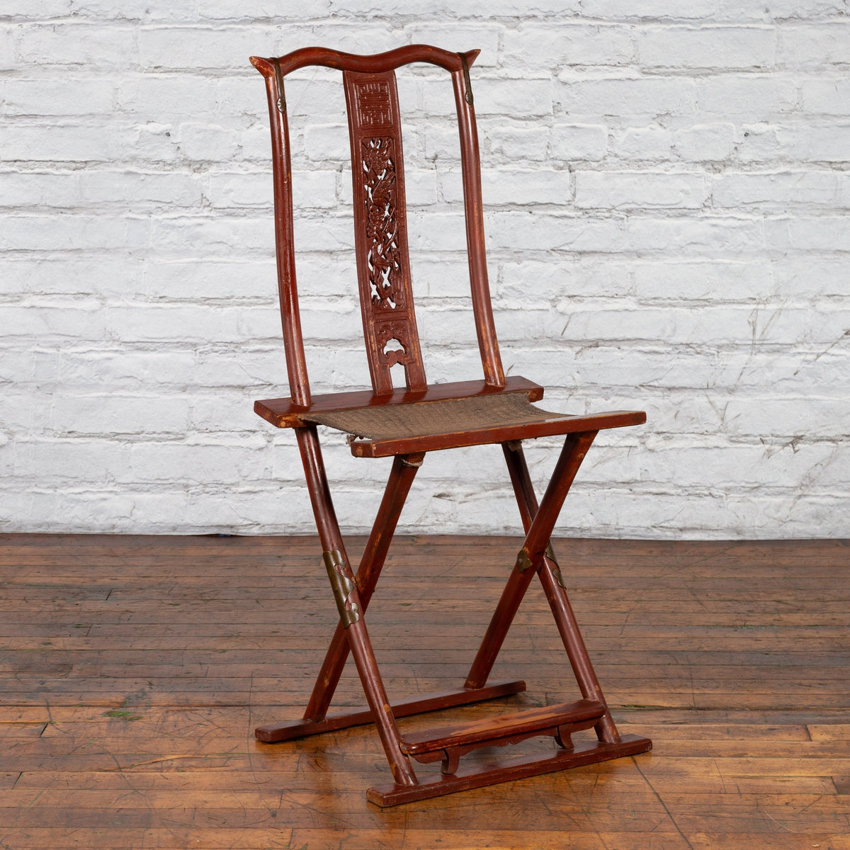 Qing Dynasty Red Lacquered Traveler's Folding Chair with Woven Seat-17. Asian & Chinese Furniture, Art, Antiques, Vintage Home Décor for sale at FEA Home
