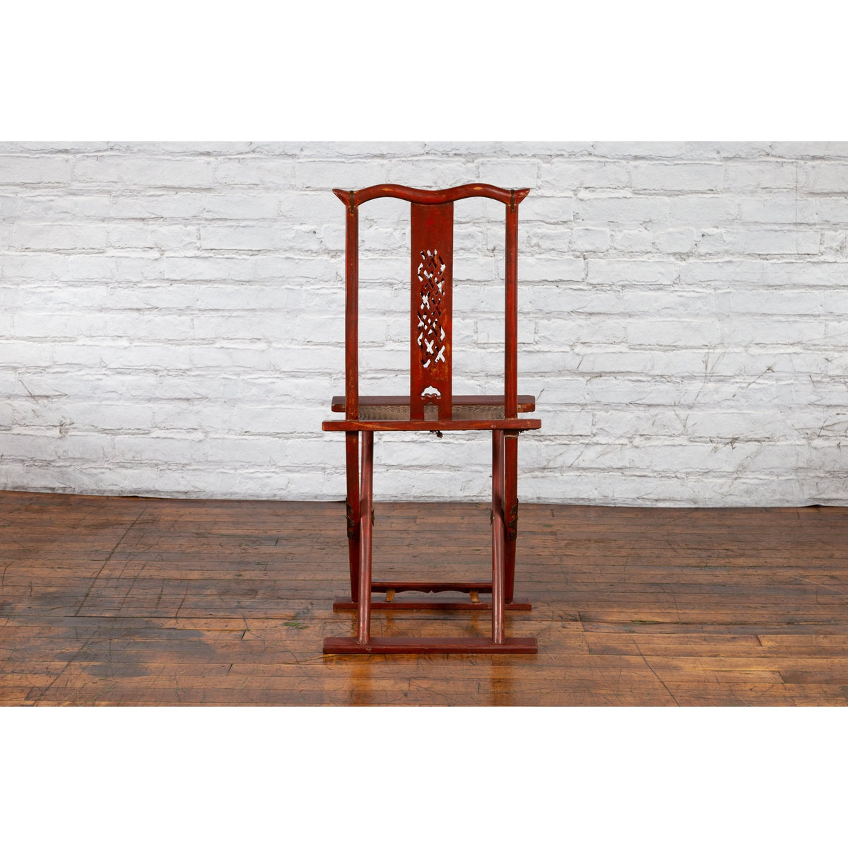Qing Dynasty Red Lacquered Traveler's Folding Chair with Woven Seat-18. Asian & Chinese Furniture, Art, Antiques, Vintage Home Décor for sale at FEA Home