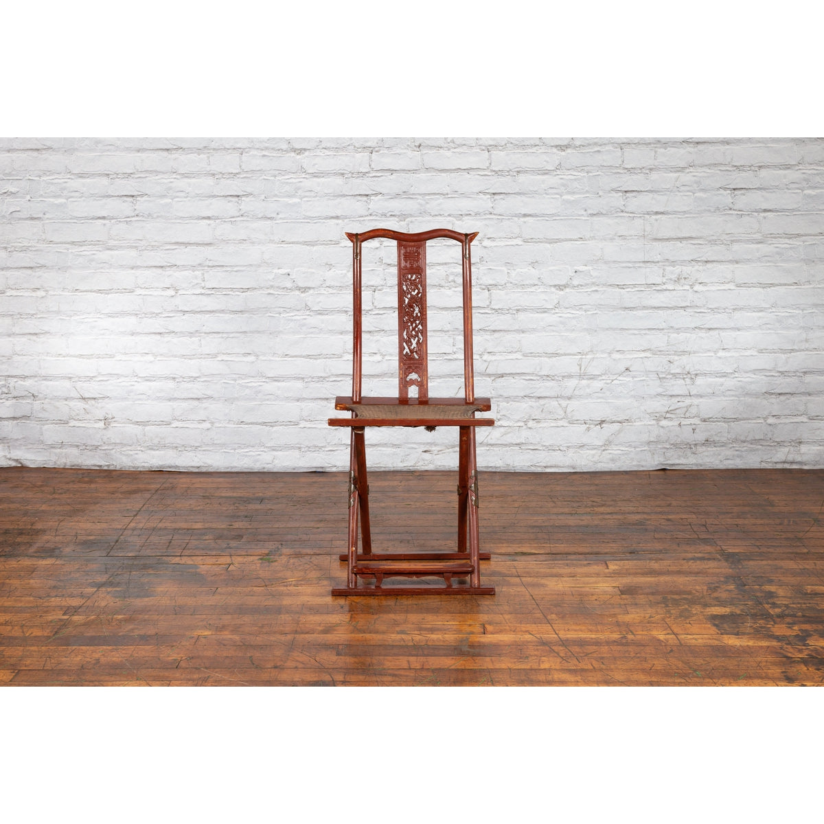 Qing Dynasty Red Lacquered Traveler's Folding Chair with Woven Seat-2. Asian & Chinese Furniture, Art, Antiques, Vintage Home Décor for sale at FEA Home