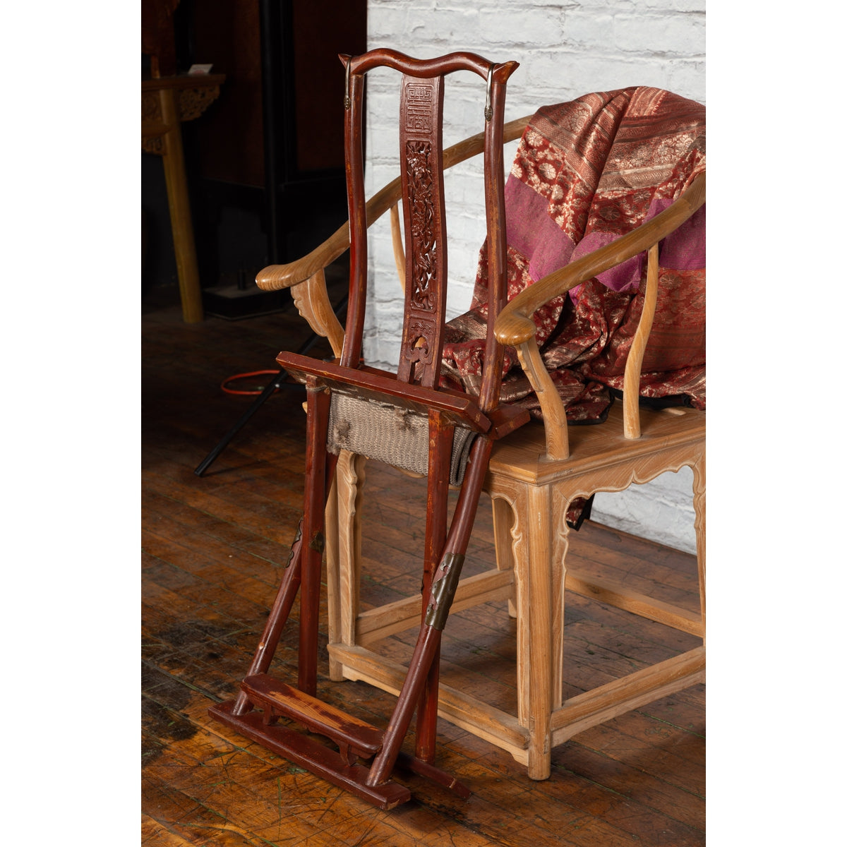 Qing Dynasty Red Lacquered Traveler's Folding Chair with Woven Seat-20. Asian & Chinese Furniture, Art, Antiques, Vintage Home Décor for sale at FEA Home