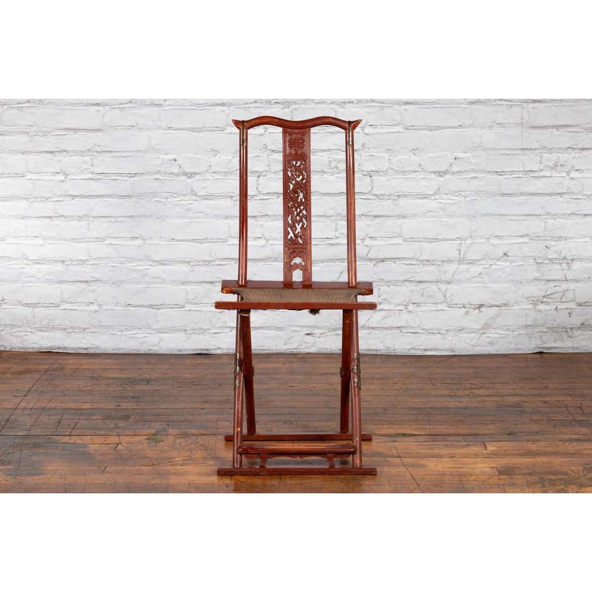 Qing Dynasty Red Lacquered Traveler's Folding Chair with Woven Seat-3. Asian & Chinese Furniture, Art, Antiques, Vintage Home Décor for sale at FEA Home