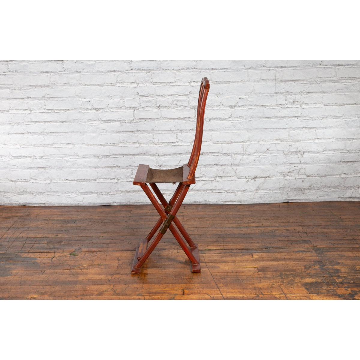 Qing Dynasty Red Lacquered Traveler's Folding Chair with Woven Seat-4. Asian & Chinese Furniture, Art, Antiques, Vintage Home Décor for sale at FEA Home