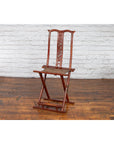 Qing Dynasty Red Lacquered Traveler's Folding Chair with Woven Seat-6. Asian & Chinese Furniture, Art, Antiques, Vintage Home Décor for sale at FEA Home