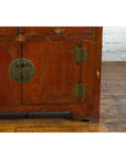 Qing Dynasty Red/Brown Side Cabinet with Hinged Doors Under Double Drawers-11. Asian & Chinese Furniture, Art, Antiques, Vintage Home Décor for sale at FEA Home