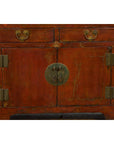 Qing Dynasty Red/Brown Side Cabinet with Hinged Doors Under Double Drawers-12. Asian & Chinese Furniture, Art, Antiques, Vintage Home Décor for sale at FEA Home