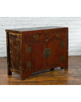 Qing Dynasty Red/Brown Side Cabinet with Hinged Doors Under Double Drawers-14. Asian & Chinese Furniture, Art, Antiques, Vintage Home Décor for sale at FEA Home