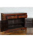Qing Dynasty Red/Brown Side Cabinet with Hinged Doors Under Double Drawers-15. Asian & Chinese Furniture, Art, Antiques, Vintage Home Décor for sale at FEA Home