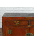 Qing Dynasty Red/Brown Side Cabinet with Hinged Doors Under Double Drawers-3. Asian & Chinese Furniture, Art, Antiques, Vintage Home Décor for sale at FEA Home
