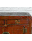 Qing Dynasty Red/Brown Side Cabinet with Hinged Doors Under Double Drawers-4. Asian & Chinese Furniture, Art, Antiques, Vintage Home Décor for sale at FEA Home