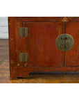 Qing Dynasty Red/Brown Side Cabinet with Hinged Doors Under Double Drawers-5. Asian & Chinese Furniture, Art, Antiques, Vintage Home Décor for sale at FEA Home