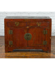 Qing Dynasty Red/Brown Side Cabinet with Hinged Doors Under Double Drawers-9. Asian & Chinese Furniture, Art, Antiques, Vintage Home Décor for sale at FEA Home