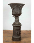 Large Contemporary Cast Bronze Krater Urn on Pedestal with Mythological Figures-4. Asian & Chinese Furniture, Art, Antiques, Vintage Home Décor for sale at FEA Home
