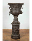 Large Contemporary Cast Bronze Krater Urn on Pedestal with Mythological Figures-2. Asian & Chinese Furniture, Art, Antiques, Vintage Home Décor for sale at FEA Home