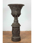 Large Contemporary Cast Bronze Krater Urn on Pedestal with Mythological Figures-3. Asian & Chinese Furniture, Art, Antiques, Vintage Home Décor for sale at FEA Home