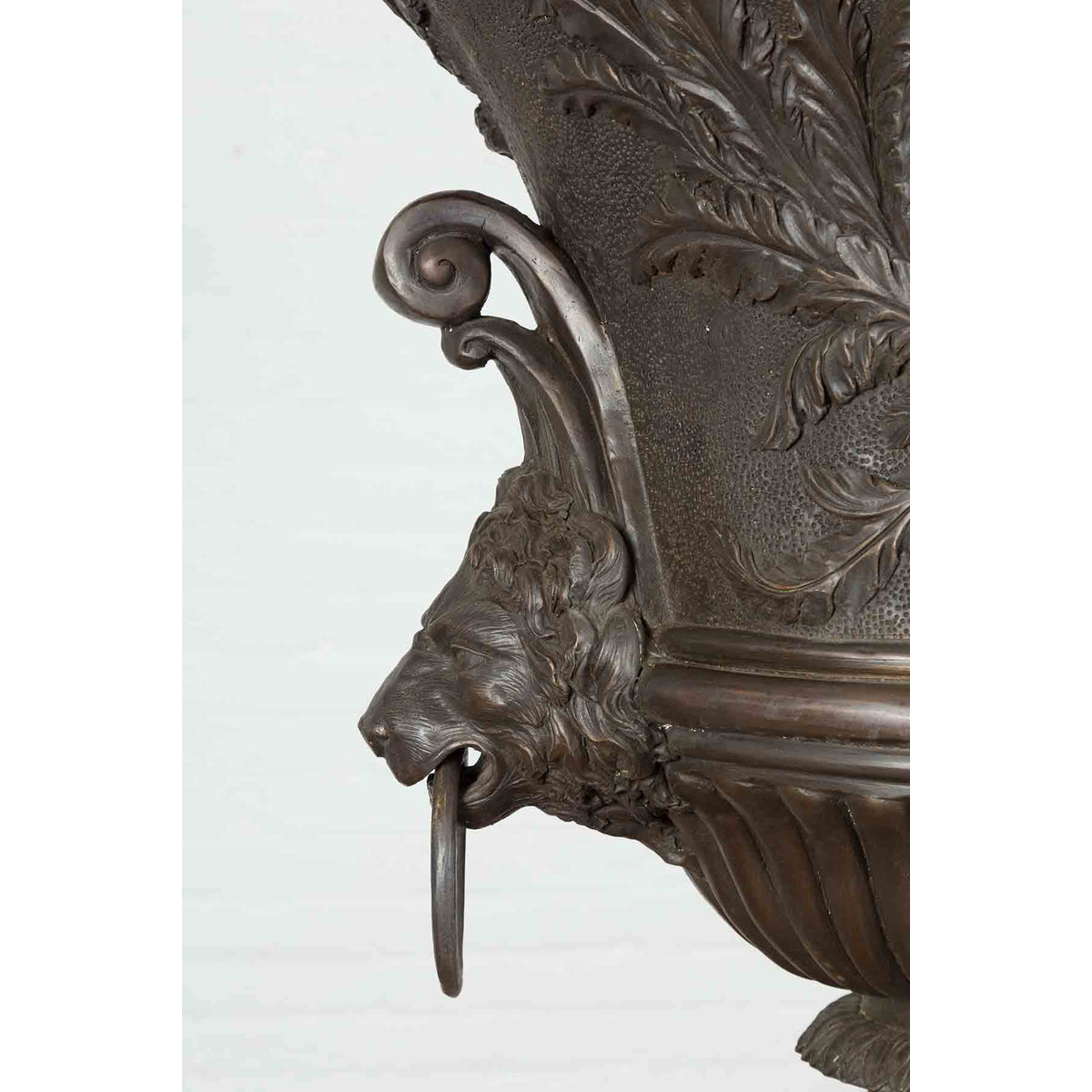 Large Contemporary Cast Bronze Krater Urn on Pedestal with Mythological Figures-8. Asian & Chinese Furniture, Art, Antiques, Vintage Home Décor for sale at FEA Home