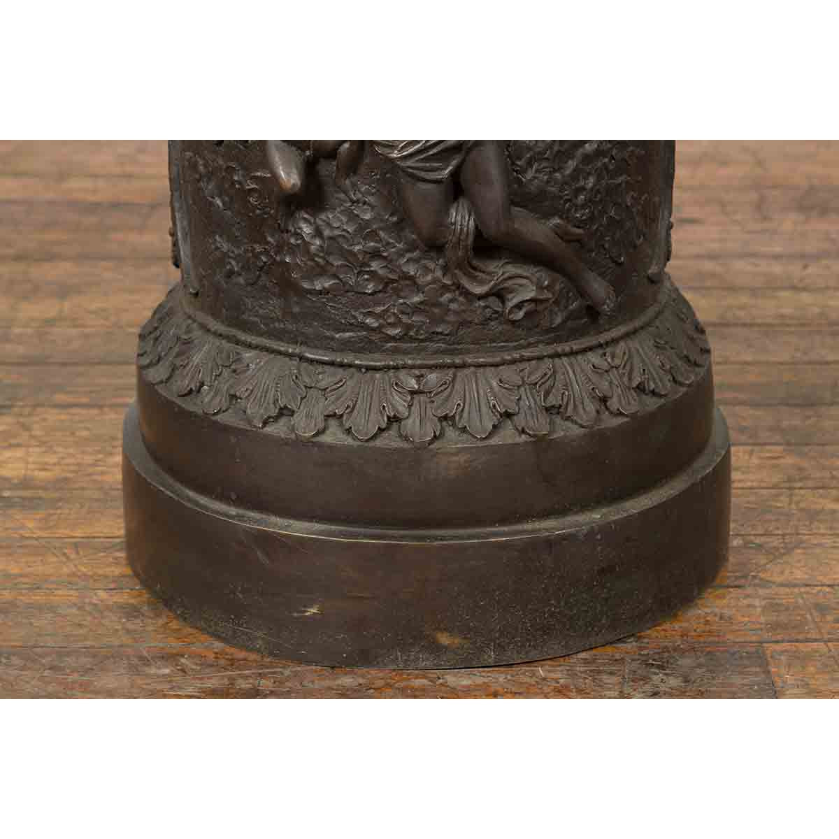 Large Contemporary Cast Bronze Krater Urn on Pedestal with Mythological Figures-12. Asian & Chinese Furniture, Art, Antiques, Vintage Home Décor for sale at FEA Home