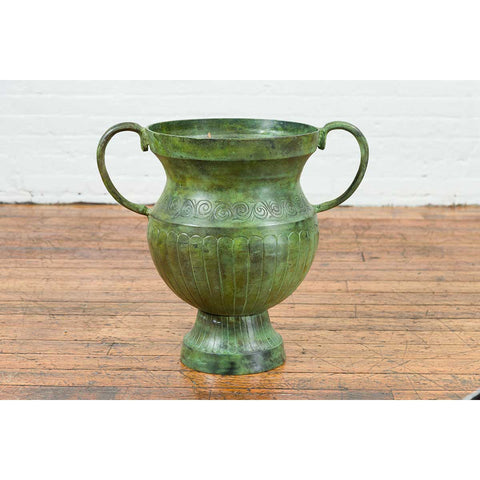 Contemporary Classical Style Urn with Verde Patina, Large Handles and Gadroons-YN7539-10. Asian & Chinese Furniture, Art, Antiques, Vintage Home Décor for sale at FEA Home