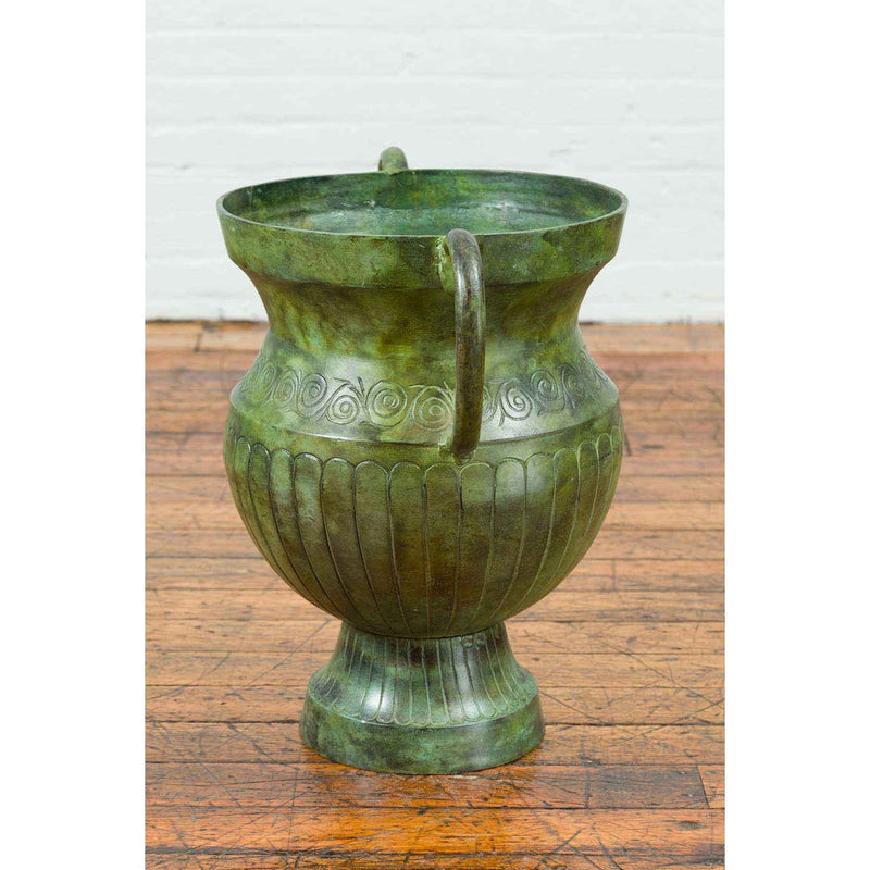 Contemporary Classical Style Urn with Verde Patina, Large Handles and Gadroons-YN7539-3. Asian & Chinese Furniture, Art, Antiques, Vintage Home Décor for sale at FEA Home