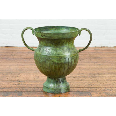 Contemporary Classical Style Urn with Verde Patina, Large Handles and Gadroons-YN7539-11. Asian & Chinese Furniture, Art, Antiques, Vintage Home Décor for sale at FEA Home