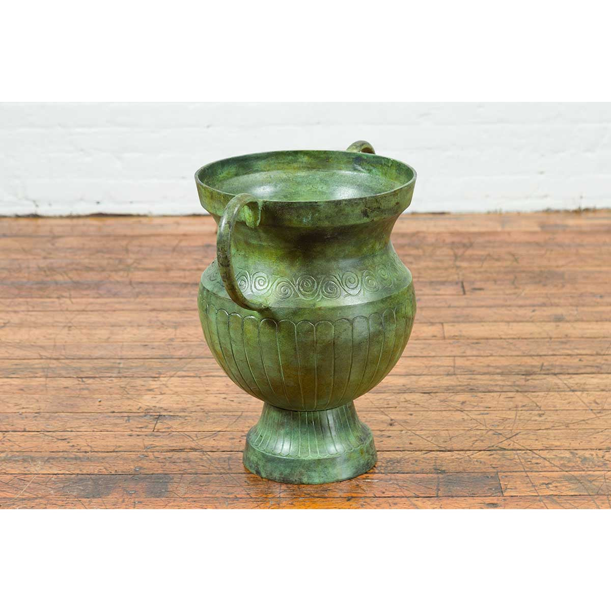 Contemporary Classical Style Urn with Verde Patina, Large Handles and Gadroons-12. Asian & Chinese Furniture, Art, Antiques, Vintage Home Décor for sale at FEA Home