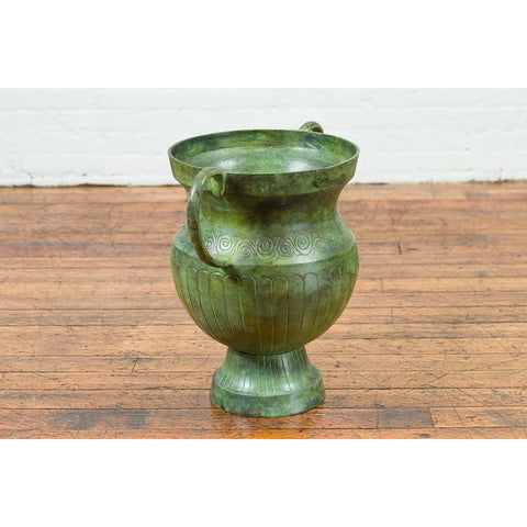 Contemporary Classical Style Urn with Verde Patina, Large Handles and Gadroons-YN7539-12. Asian & Chinese Furniture, Art, Antiques, Vintage Home Décor for sale at FEA Home
