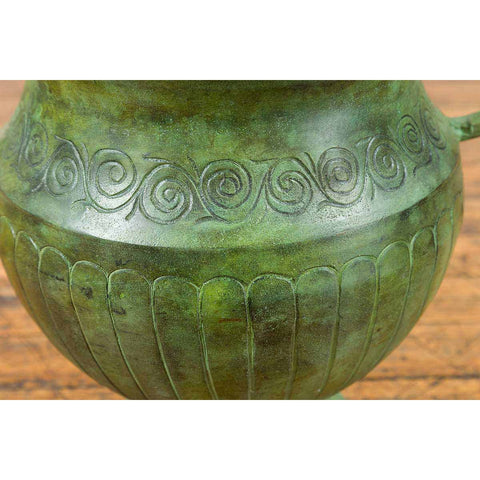 Contemporary Classical Style Urn with Verde Patina, Large Handles and Gadroons-YN7539-13. Asian & Chinese Furniture, Art, Antiques, Vintage Home Décor for sale at FEA Home