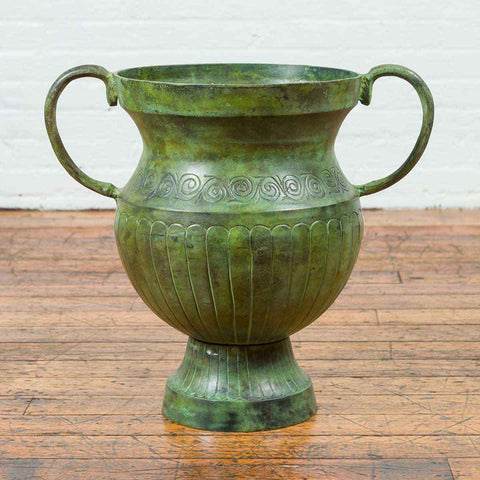 Contemporary Classical Style Urn with Verde Patina, Large Handles and Gadroons-YN7539-2. Asian & Chinese Furniture, Art, Antiques, Vintage Home Décor for sale at FEA Home