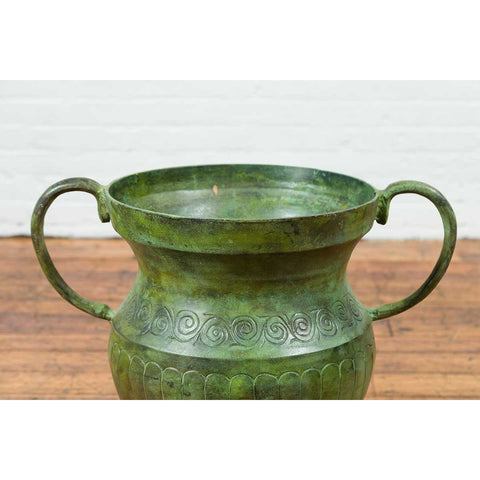 Contemporary Classical Style Urn with Verde Patina, Large Handles and Gadroons-YN7539-4. Asian & Chinese Furniture, Art, Antiques, Vintage Home Décor for sale at FEA Home
