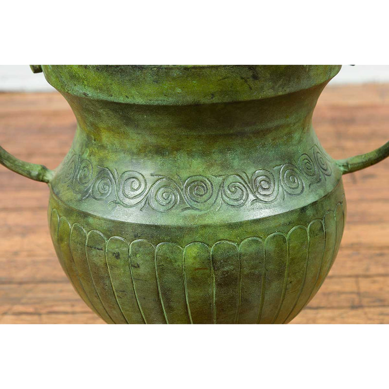 Contemporary Classical Style Urn with Verde Patina, Large Handles and Gadroons-YN7539-5. Asian & Chinese Furniture, Art, Antiques, Vintage Home Décor for sale at FEA Home