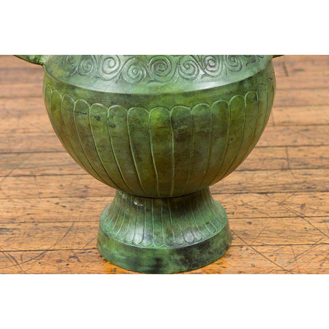 Contemporary Classical Style Urn with Verde Patina, Large Handles and Gadroons-YN7539-6. Asian & Chinese Furniture, Art, Antiques, Vintage Home Décor for sale at FEA Home