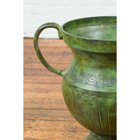 Contemporary Classical Style Urn with Verde Patina, Large Handles and Gadroons-YN7539-7. Asian & Chinese Furniture, Art, Antiques, Vintage Home Décor for sale at FEA Home