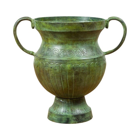 Contemporary Classical Style Urn with Verde Patina, Large Handles and Gadroons-YN7539-1. Asian & Chinese Furniture, Art, Antiques, Vintage Home Décor for sale at FEA Home
