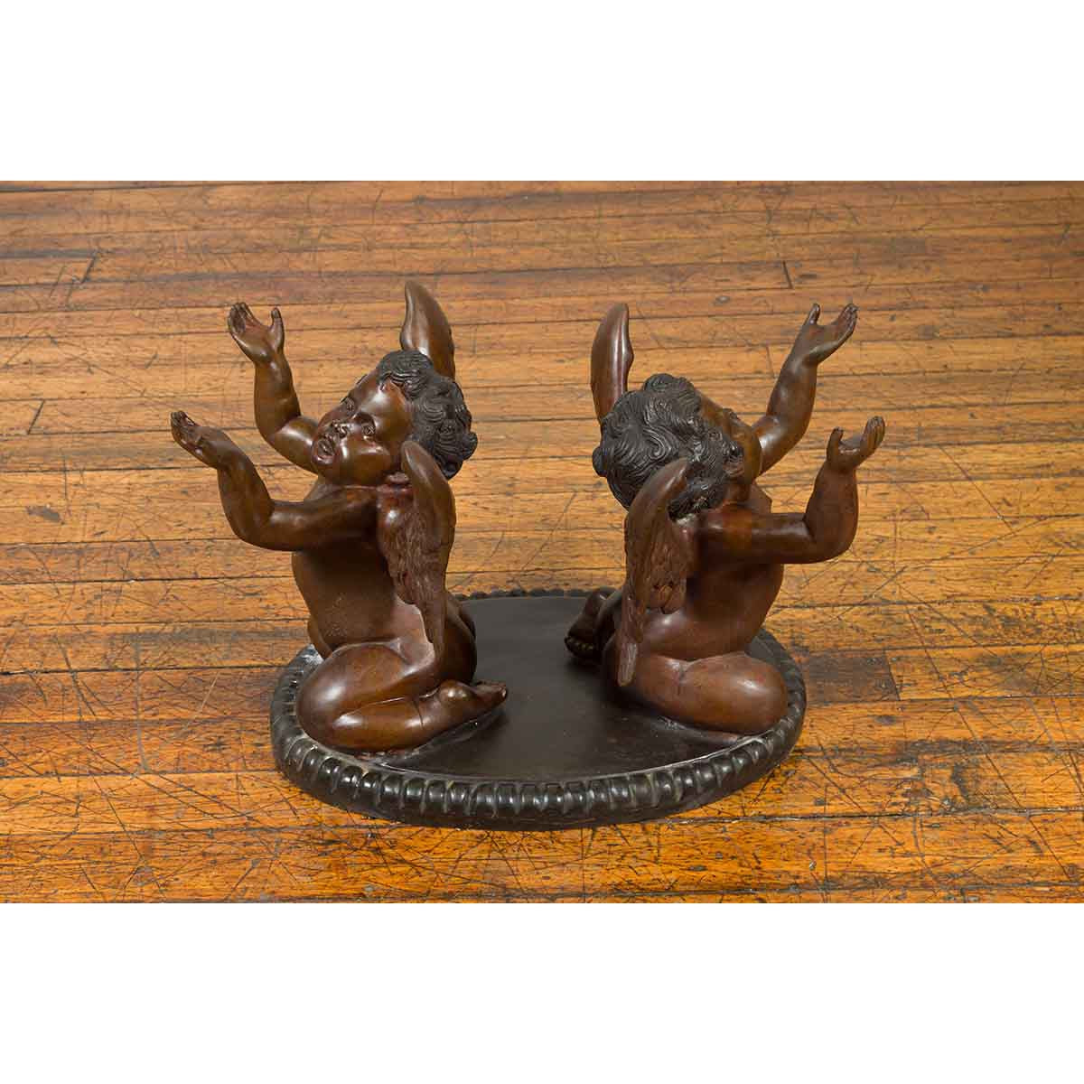 Bronze Looking to the Heavens Double Cherub Coffee Table Base with Dark Patina-11. Asian & Chinese Furniture, Art, Antiques, Vintage Home Décor for sale at FEA Home