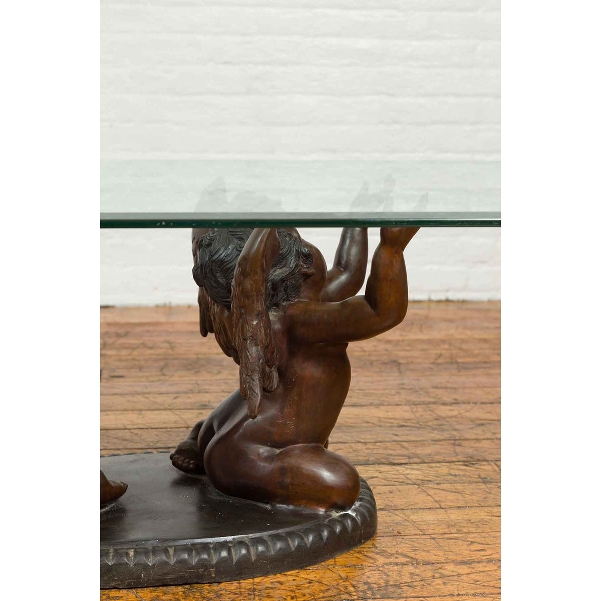 Bronze Looking to the Heavens Double Cherub Coffee Table Base with Dark Patina-8. Asian & Chinese Furniture, Art, Antiques, Vintage Home Décor for sale at FEA Home